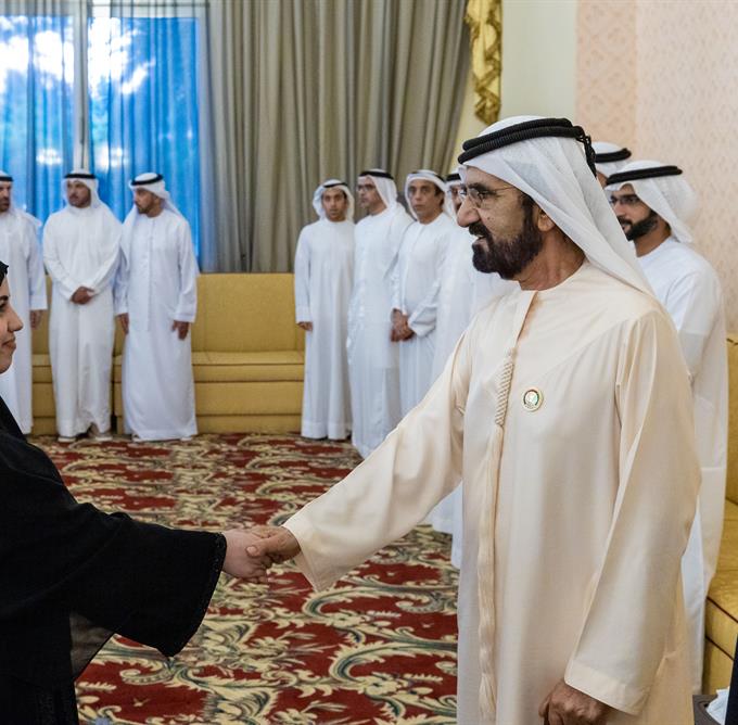 His Highness Sheikh Mohammed bin Rashid Al Maktoum - Mohammed bin Rashid meets top high school achievers in the UAE, commends their academic excellence