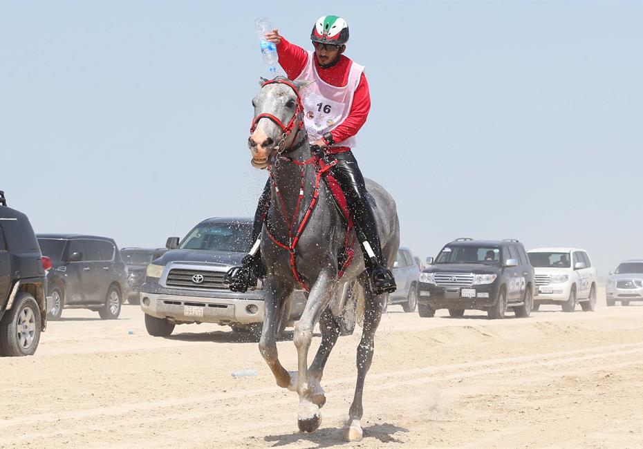  صاحب السمو الشيخ محمد بن راشد آل مكتوم-أخبار-محمد بن راشد وملك البحرين يشهدان تتويج حمد بن دلموك آل مكتوم بطلاً لسباق كأس الخليج للقدرة في البحرين