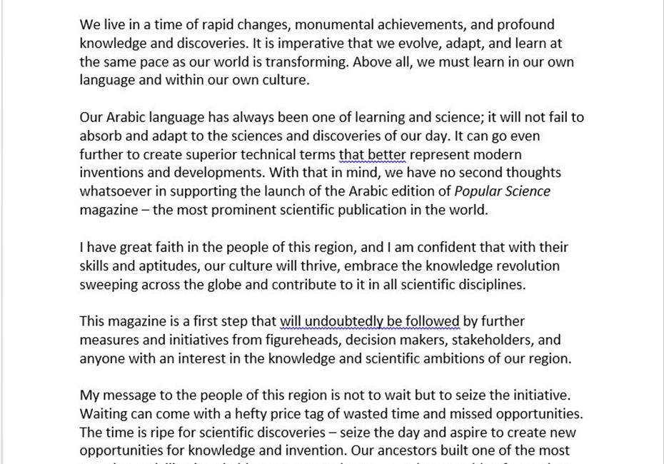 His Highness Sheikh Mohammed bin Rashid Al Maktoum-News-Inaugural Issue of Popular Science Arabia: H.H. Mohammed bin Rashid Addresses Arab Youth in an Open Letter