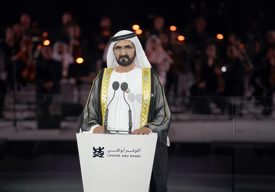  صاحب السمو الشيخ محمد بن راشد آل مكتوم-أخبار-محمد بن راشد ومحمد بن زايد والرئيس الفرنسي يفتتحون متحف اللوفر أبوظبي