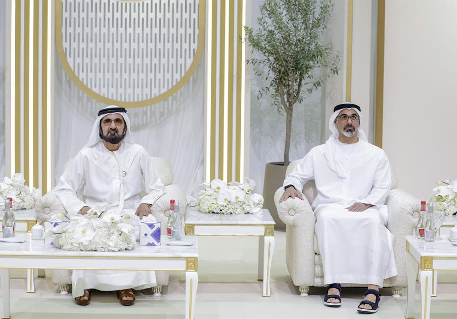  صاحب السمو الشيخ محمد بن راشد آل مكتوم-أخبار-محمد بن راشد يتلقى تهاني منصور بن زايد وخالد بن محمد بمناسبة أفراح آل مكتوم