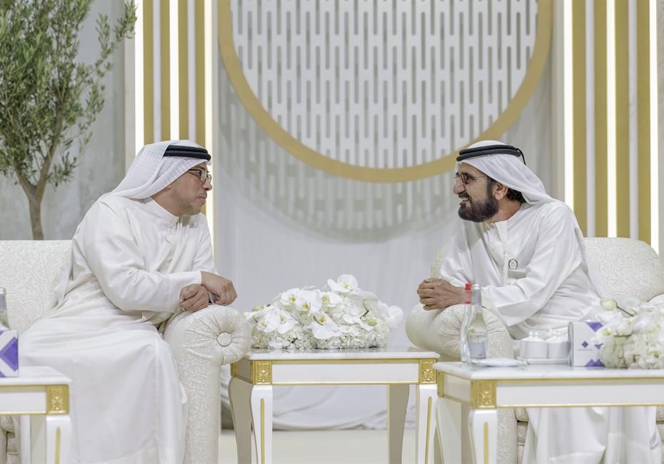  صاحب السمو الشيخ محمد بن راشد آل مكتوم-أخبار-محمد بن راشد يتلقى تهاني منصور بن زايد وخالد بن محمد بمناسبة أفراح آل مكتوم