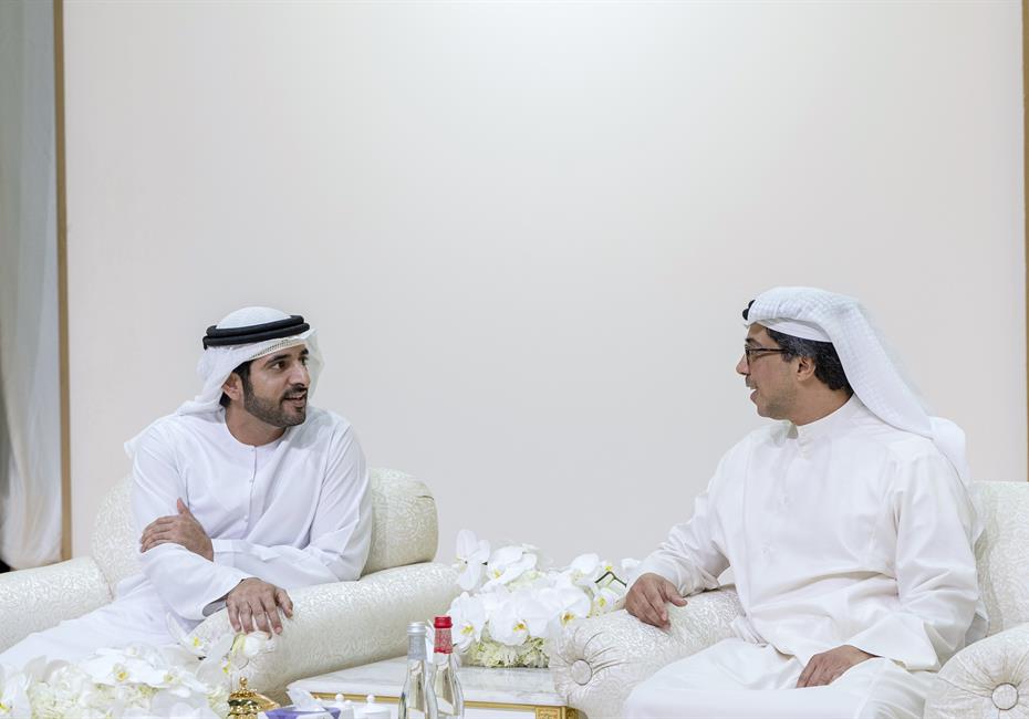  صاحب السمو الشيخ محمد بن راشد آل مكتوم-أخبار-محمد بن راشد يتلقى تهاني منصور بن زايد وخالد بن محمد بمناسبة أفراح آل مكتوم