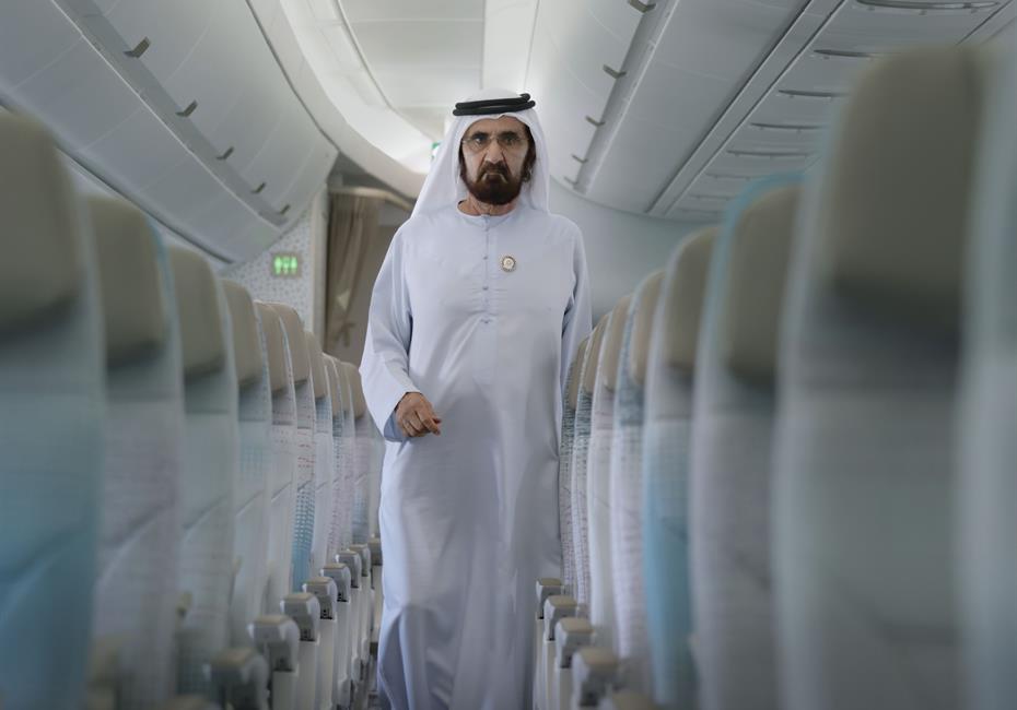 His Highness Sheikh Mohammed bin Rashid Al Maktoum-News-Mohammed bin Rashid reviews Emirates’ new A350 at Dubai International Airport