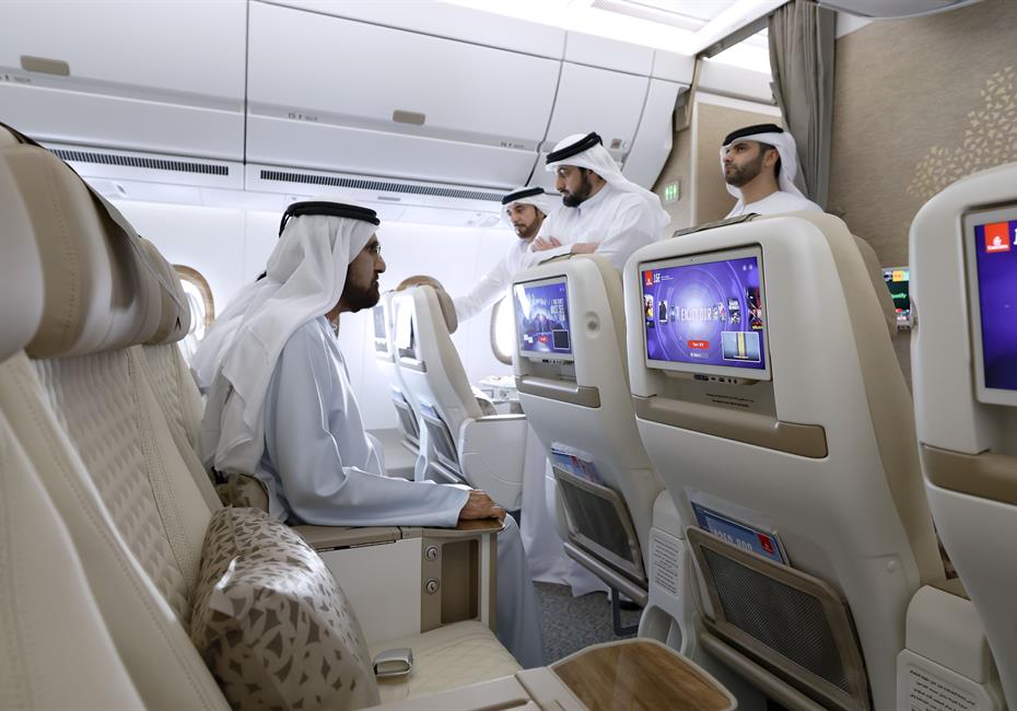 His Highness Sheikh Mohammed bin Rashid Al Maktoum-News-Mohammed bin Rashid reviews Emirates’ new A350 at Dubai International Airport