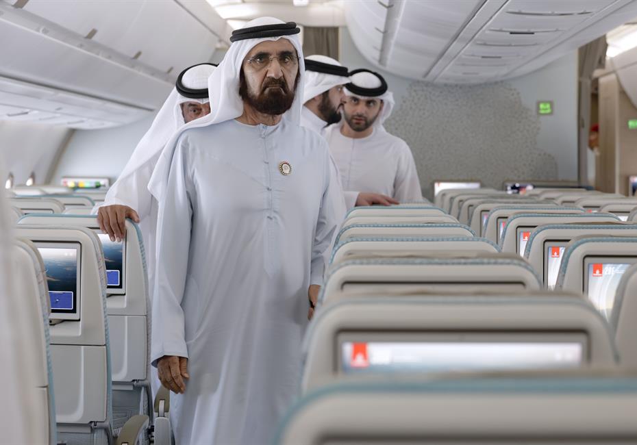 His Highness Sheikh Mohammed bin Rashid Al Maktoum-News-Mohammed bin Rashid reviews Emirates’ new A350 at Dubai International Airport