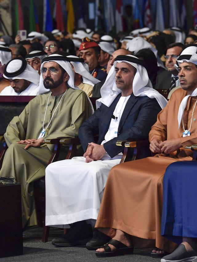  صاحب السمو الشيخ محمد بن راشد آل مكتوم -  - محمد بن راشد يحضر كلمة الأميرة هيا بنت الحسين خلال القمة العالمية للحكومات